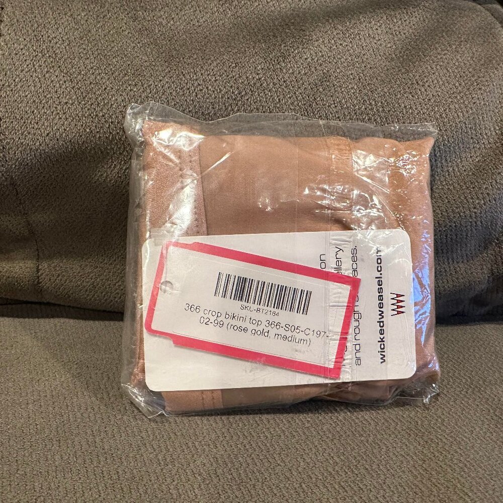 NWT Wicked Weasel Sheer Vision 366 Crop Bikini Top Rose Gold Medium